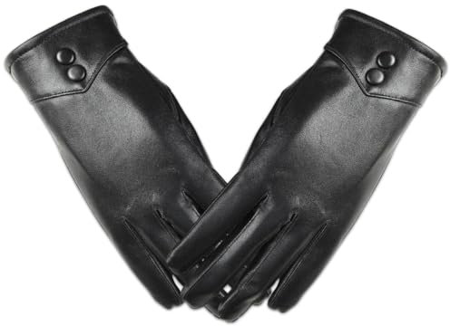 Udbrud Damen Winter Lederhandschuhe, Leder Handschuhe mit Warm Gefüttert Winter Handschuhe Touchscreen Schaffell Warm Outdoor Fahrhandschuhe Klassische Lederhandschuhe