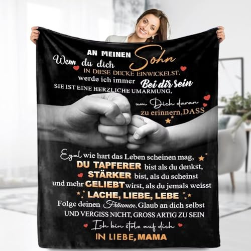 ARRITS Kuscheldecke Personalisierte Decke an Meine Sohn Von Mama, Mutter für Sohn Luftpost Positiv Ermutigen Decke (deutsch), Witziges Geburtstag Weihnachten Abschluss-Geschenke