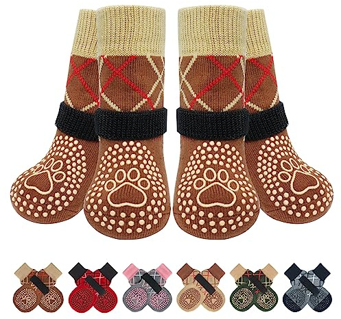 BEAUTYZOO Hundesocken gegen Lecken von Pfoten, rutschfeste Hundeschuhe für heiße Gehwege, Hartholzböden, Traktionskontrolle, Zehengriffe, Stiefel und Pfotenschutz für kleine, mittelgroße und große