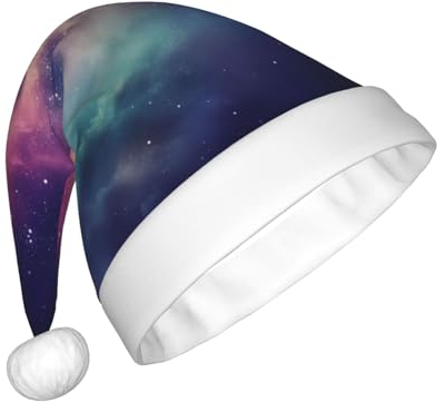 VTCTOASY Universum mit Sternen Druck Weihnachtsmannmütze Unisex Plüsch Weihnachtsmütze Niedliche Weihnachtsmütze für Neujahr Festliche Party