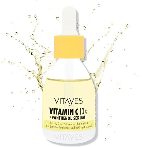 Vitayes 10% Vitamin-C Serum + Panthenol, Hochwirksame Hautverjüngung, Anti-Falten, Aufhellung, Feuchtigkeitsspendend, Hautpflege, Beauty Booster, Gesichtsserum für strahlende Haut