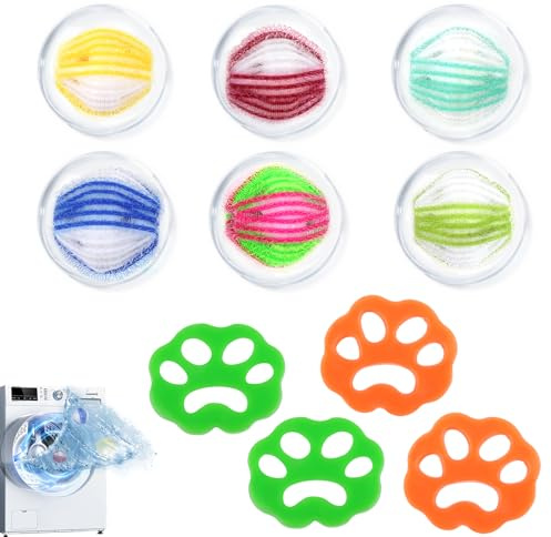 MOKIDO Pet Hair Remover, Lint Balls Washing Machine, Reusable Pet Hair Washing Machine Removal, Pack of 10 (6 Ball-shaped Mixed Colors + 4 Paw Patterns)