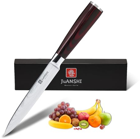 JUANSHI® Japanisches Messer, 13 cm Universalmesser - Professionelles Küchenmesser mit Pakkaholzgriff aus hochwertigem Carbon-Edelstahl, 2024227
