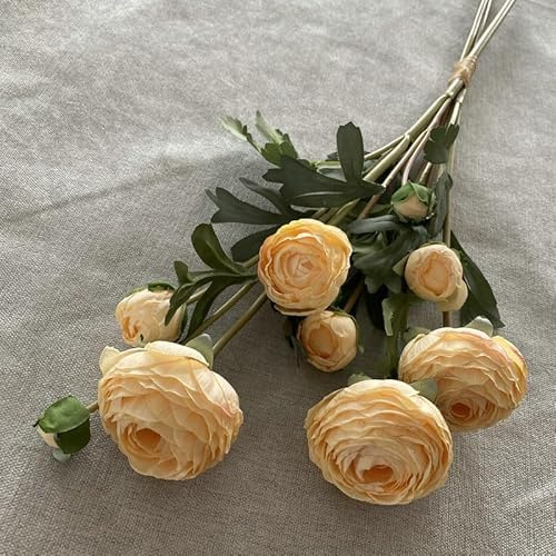 Bouquet de Fleurs en Soie simulées de Style européen Melaleuca Lotus à 9 têtes, décoration de la Maison, Ensemble de Mariage, Fausses Fleurs (Orange Clair)