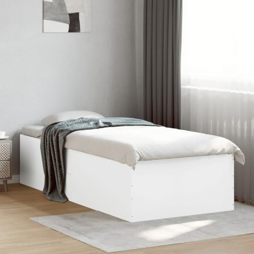 THOYTOUI Bettgestell, Bettsystem Bett Seniorenbett Bettrahmen Geeignet für Studentenwohnheim Wohnungen Schlafzimmer Hotels Weiß 100x200 cm Holzwerkstoff