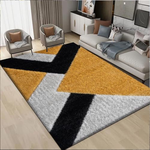 Rugs Inn Super Soft Door Mat for Indoor Front or Back Door Use - Beautiful Abstract Design Luxury Heavy Rug for Kitchen - 60 x 110 cm- Nova Ochre Grey Silver