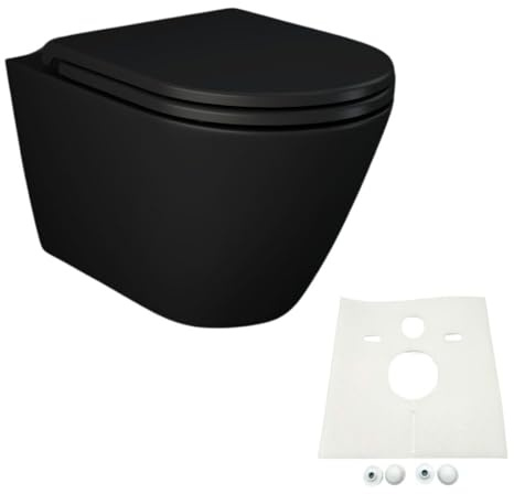 HGMBAD Set NERO Wand-Tiefspül-WC spülrandlos schwarz matt inkl. WC Sitz und Schallschutzset