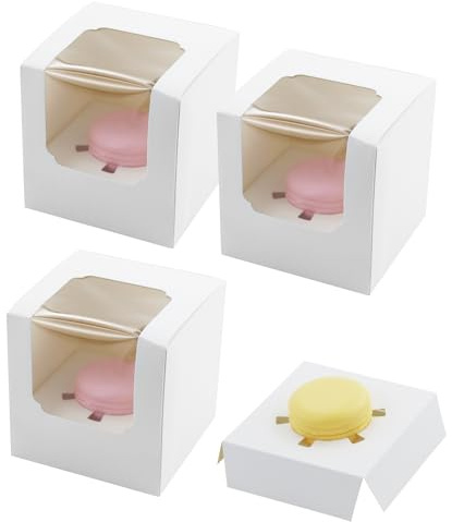 EASYKEENECOM 20PCS White Cupcake Boxes, 9x9x9cm Individual Cupcake Containers Pre-Assembled Containers with Window and Inserts for Wedding Baby Shower Mothers Day Birthday Gifting