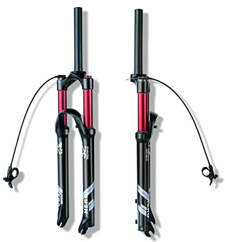 26/27,5/29er MTB-Federgabel, konisches/gerades Rohr, Luft-Vorderradgabel, QR 9 mm Scheibenbremse, Mountainbike-Gabel (Farbe: Straight Remote, Größe: 26 Zoll)