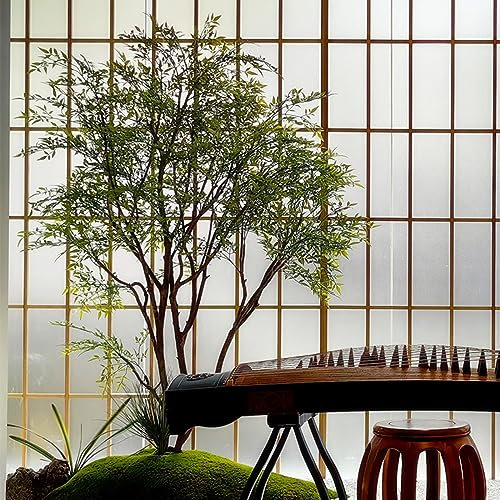 HTGO Green Artificial Plant Japanese Bell Leaf Fake Drunken Wood Floor Potted Bell Tree Family Indoor Courtyard Corner Window Staircase Landscaping Ornament H 1M/3.2FT