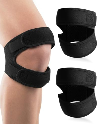 BNREOZA 2 piezas de soporte de rodilla,doble banda de soporte del tendón rotuliano con almohadillas de gel,banda de neopreno ajustable de rodilla para los corredores para aliviar el dolor de rodilla