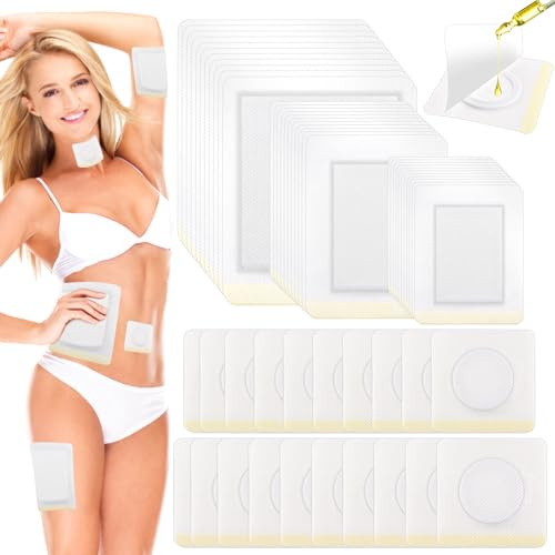 50 selbstklebende Einweg-Rizinusöl-Packungen (Taille, Hände und Füße, Bauchnabel, Schilddrüse), hochabsorbierende Rizinusöl-Packungen, waschfrei, einfach zu verwenden, auslaufsicher