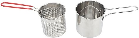 Mini-Fritteuse, Kleiner Frittiertopf aus Edelstahl 304 – Kompakte Ölfritteuse für die Küche zu Hause, Zum Frittieren von Snacks und Gemüse (4-teiliges Set: Brattopf + Siebkorb +