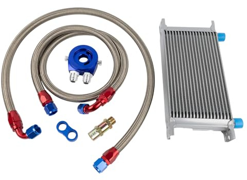 Refroidisseur d'huile Dixhills 19 rangées Kit de raccordement AN10 Refroidissement supplémentaire Refroidisseur d'huile externe Refroidisseur d'eau de refroidissement moteur