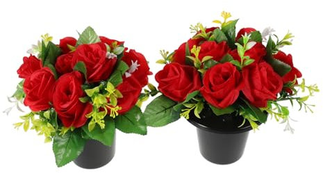 YARNOW 1 Paio Decorazione Della Lapide Fiori Artificiali Per Vaso Fiori Del Cimitero Decorazioni Tombali Decorazioni Cimiteriali Per Tomba Disposizione Floreale Panno Di Seta Rosso
