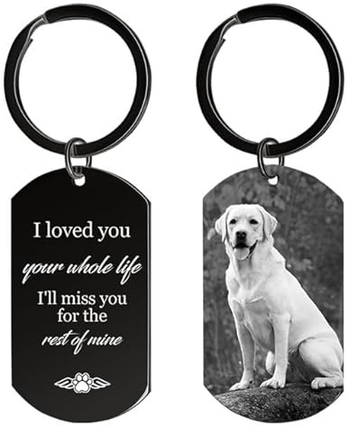 Rainsar Personalisierter Schlüsselanhänger Hund mit Foto Gravur | Erinnerung Geschenk für Verstorbenen Hunde & Katzen, Edelstahl Traueranhänger für Haustierverlust