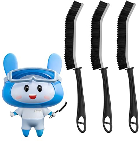 Cleangor Brosse à Joints, Brosses Nettoyage Salle de Bain avec Poignée Ergonomique, Brosse à Récurer, Brosses Nettoyage Crevasses pour Cuisine, Salle de Bain et Rails de Fenêtre (3, Noir)