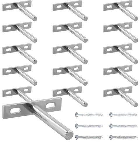 FUNSUEI 16 supporti per scaffali invisibili, 7,5 cm, colore argento, galleggianti con viti, supporto a T per montaggio a parete, mobili