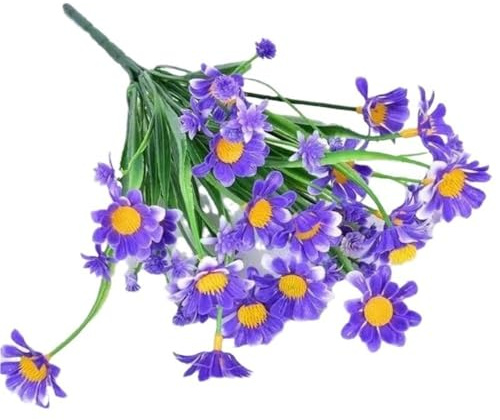 GNYVZXPLQ Heads Silk Hydrangea Flower with Stem Green Simulation Fake Grass, Artificial Daisy Flowers, Daisies with Stems for Greenery Shrubs Planter 1pc(Purple)