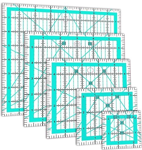 5 PCS Quilting Rulers, Large Square Ruler Blue Sewing Ruler 5 Sizes Patchwork Rulers for DIY Crafts (2.5/3.5/5/6/8 Inches)