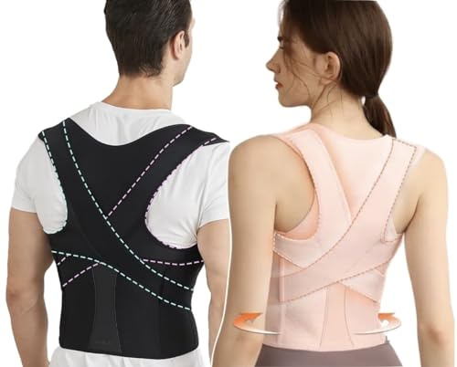 Capiton+ Correcteur de Posture Elastique Aéré, MAINTIEN DE DOS CONFORTABLE ET EFFICACE, Réduit les tensions musculaires du Dos du Cou et des Epaules, Forme Ergonomique en 2 Y croisés (Noir, XXL)