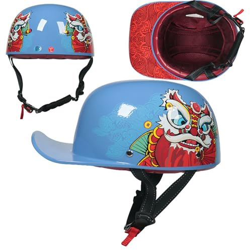 Vintage Basebollkeps Halvskalshjälm, Moped- Och Cruiserhjälm För Vuxna Män Och Kvinnor, Förlängd Retrobrätte, ECE/DOT-Godkänd 2,L(57-58CM)