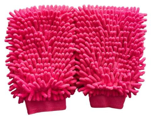 Conwork Car Wash Mitt Chenille Microfiber Golves, Ultra Soft & Scratch-Free, for Auto Detailing, Household Dusting & Multi-Surface Cleaning, 7 x 9.6(2-Pack, Pink)