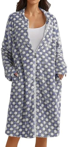 YOSUWOAI Bata para mujer mullida, bata de sauna acogedora bata con cremallera, ropa de dormir de franela, bata de baño suave, para otoño e invierno