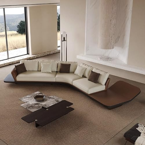 Lyxig, enkel lädersoffa i italiensk stil, rymlig och mjuk soffa med massiv träram, modern, stor storlek, lämplig för vardagsrum/kontor/villa.