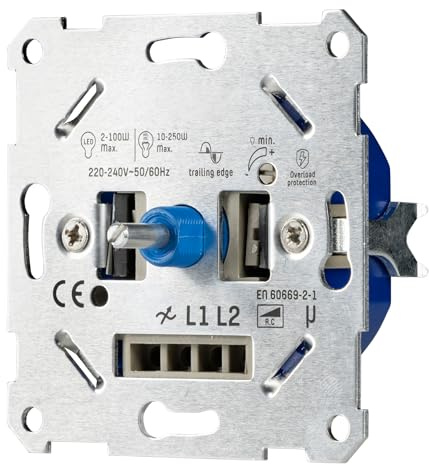 proventa LED Dimmer Unterputz 250W - LED Drehdimmer für LED & Halogen - Phasenabschnitt - 2-Draht Technik (kein Neutralleiter) - kompatibel mit Schaltermarken