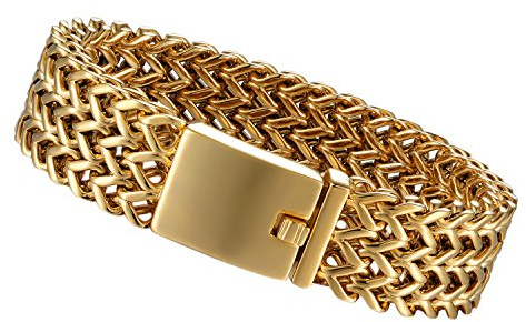 Flongo herrarmband, 19 mm brett stort rostfritt stål armband armring kuban curb länkkedja francokedja armkedja cykelkedja motorcykelkedja silver guld biker för män tillbehör herrsmycken, 21.5