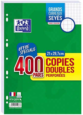 OXFORD Lot de 400 Pages Copies Doubles Grands Carreaux Seyes Format A4 (21x29,7cm) Perforees