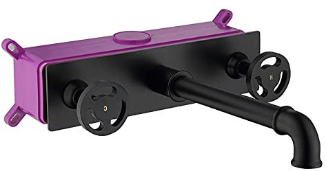 An der Wand montierter Badarmatur mattschwarz, Waschbeckenarmatur im Industriestil, Waschtischarmaturen mit zwei Griffen, Mischbatterie für kaltes und heißes Wasser