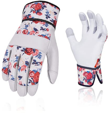 Vgo... Garening Gloves Women in Goat Leather, Work Gloves Gauntlet Thorn Proof for Yard Garden Agriculture, 1 pair