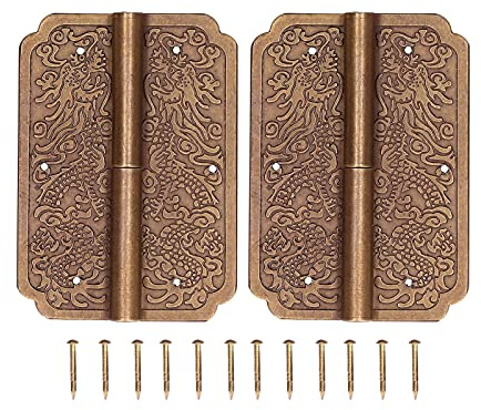 2 Charnières de Meubles Rétro, Charnière Chinoise en Laiton Antique pour Caisses en Bois Vintage, Armoires, Coffrets Cadeaux, Boîte à Outils, Boîtes à Bijoux, Boîtes à Vin