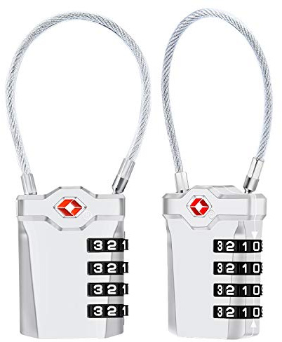 Diyife Cadenas à Bagages TSA, [Version La Plus Récente] [Lot de 2] Voyage à Combinaison à 4 Chiffres Cadenas à Combinaison de 14 cm de Câble Flexible pour Valise, Sacoche de Bagage, etc. (Argent)