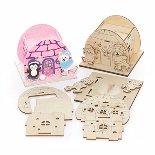 Baker Ross FC267 Arktische Tiere Teelichthalter Bastelset aus Holz - 3er Pack, Holzteelichthalter für Kinder zum Basteln und Bemalen, Weihnachtsbastelsets