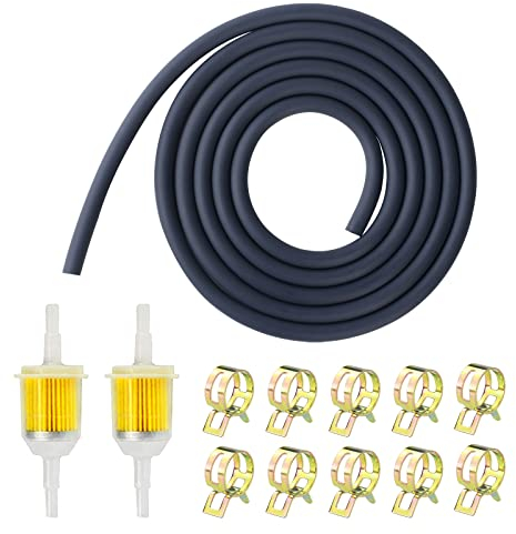 ACHANFLY Kit Filtro Benzina per Moto 2m Linea Carburante Gasolio e 2pz Ø5mm Filtri Carburante e 10pz Fascette Stringitubo per Piccoli Motori,Moto, Auto