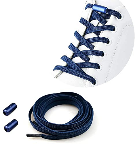 No Tie Elastic Shoelaces,1 Pair Flat Shoelaces with Metal Buckles, Shoelaces Replacement, Elastic No Tie Shoe Laces for Sneakers Kids/Adults Adjustable Laces, Rubber Tieless Laces Elastic-Navy