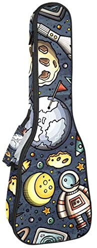 Ukulele väska rymdskepp Galaxy Rockets Planet Astronaur ukulele fodral för Sopran Tenor konsert 23 tum 10 mm tjock mjuk vadderad justerbar rem spelväska