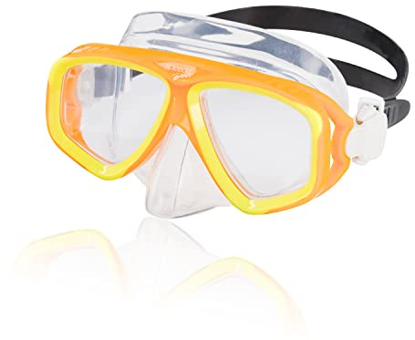 Speedo Unisex-Adult Swim Snorkel Dive Mask Anti-Fog with Nose Cover Adventure Series, M Oriole/Clear, One Size