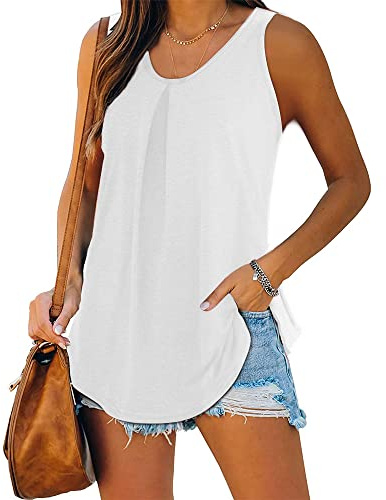 iChunhua Long Summer Vests for Women Round Neck Sleeveless Tank Top Vest White Large