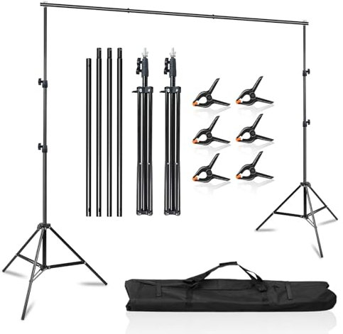 MSKIRA 2 x 3 m/6,5 x 3 m, supporto per sfondo fotografico, supporto regolabile, kit di sfondo con cornice con borsa per il trasporto, per studio fotografico, video, festa di compleanno