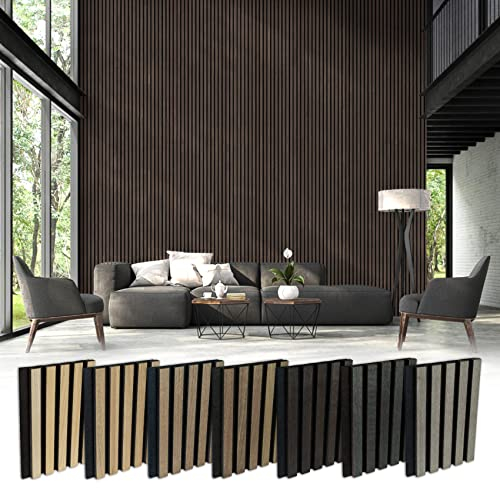 HEXIM Akustikpaneele 1,48 m² Lamellenwand Paneele MDF Wandverkleidung Holz Lamellen - (1 Paneel - grey oak) Akustik Decke Echtholt Tapete Akustikplatten