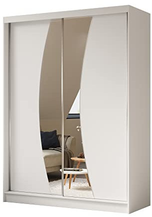 ALTDECOR Kleiderschrank mit Spiegel und Schiebetüren, kugelgelagerte Führungsschienen und Aluminium-Leisten - VOXI - 160 cm Weiß