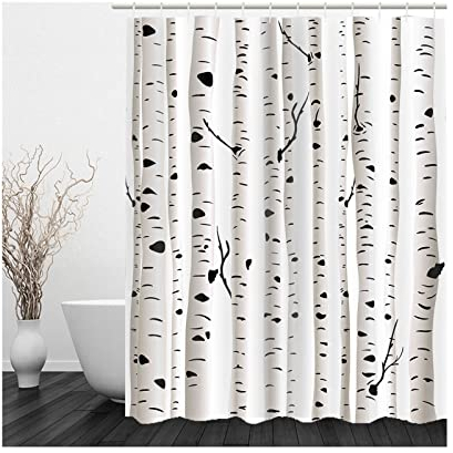Whoiy Shower Curtains Black, Duschvorhang Eckbadewanne 180X200cm Polyester Duschvorhänge Stämme Weiß Grau für Outdoor Hotel