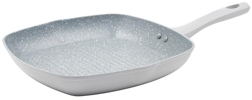 Salter BW11611TEDIR Marblestone 28cm Griddle - Non-Stick Grill Pan, Corrosion-Resistant Forged Aluminium, Dishwasher Safe, Suitable for Induction Hobs, Eat Healthy with Little Or No Oil, Grey