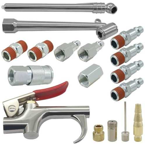 Qolekog air compressor accessories kit With 1/4-inch NPT 25Ft Recoil Airhose Tire Gauge 17Pieces