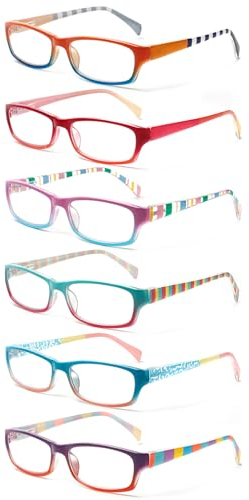 COJWIS 6 pack Lesebrille Blaulichtfilter Brille für Damen Federscharnier Lesehilfe Blendfreie UV Brille Leserbrille (Mehrfarbig, 2.00, x)