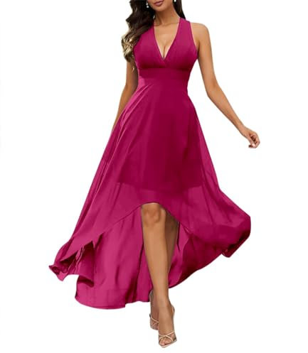 KURFACE Vestido de dama de honor de boda con cuello en V profundo vestido de fiesta de noche para mujer WSX358, fucsia, 60 Más